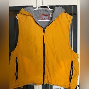 Bugle Boy Yellow/Orange Vintage Hooded Vest with Zipper Pockets Size Large